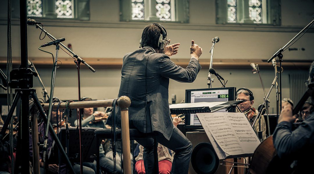 Peter Nordahl conducting the London Philharmonic Orchestra in London's Air Studios.